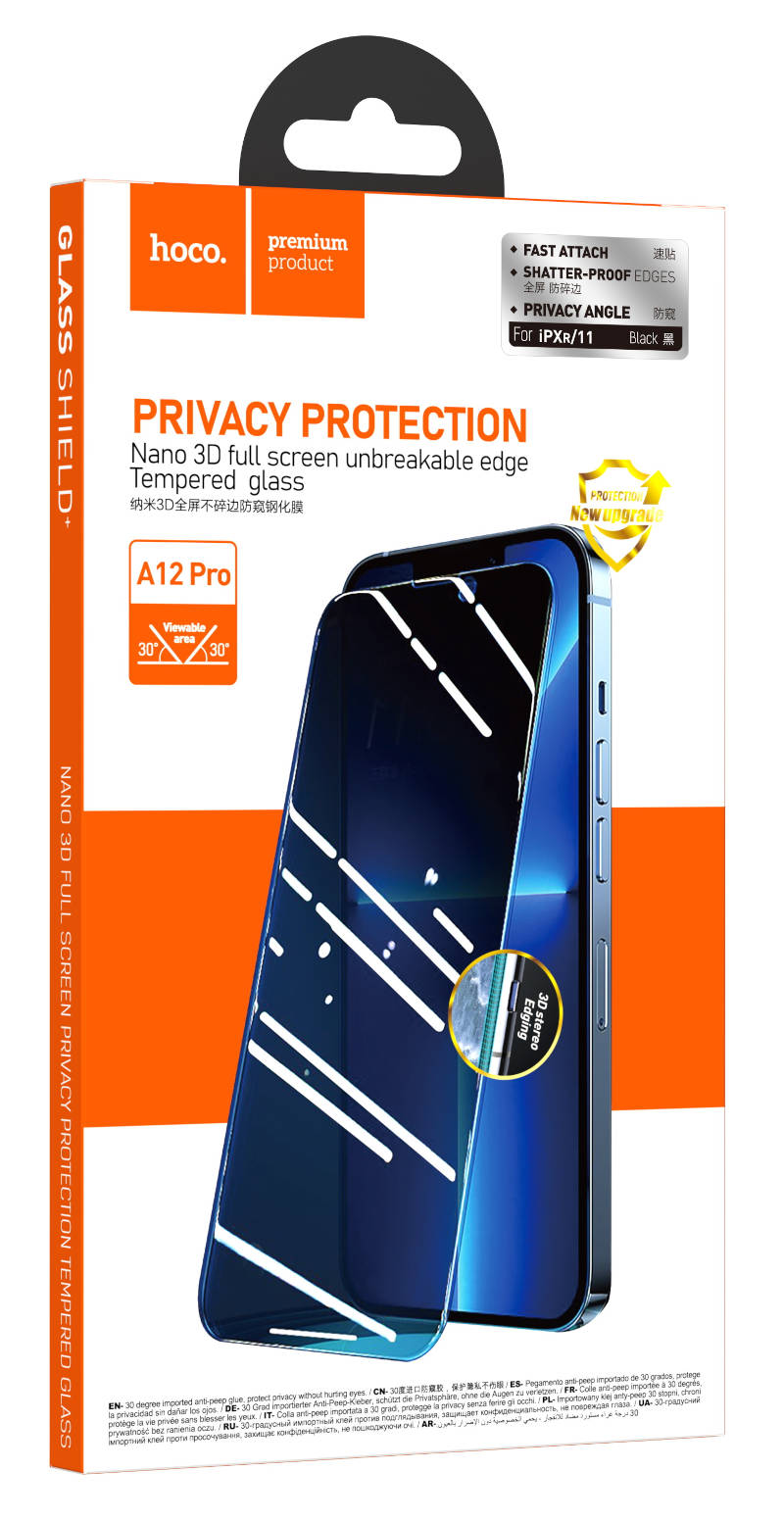 Защитное стекло HOCO A12 Pro 3D, AntiSpy для iPhone 11/Xr
