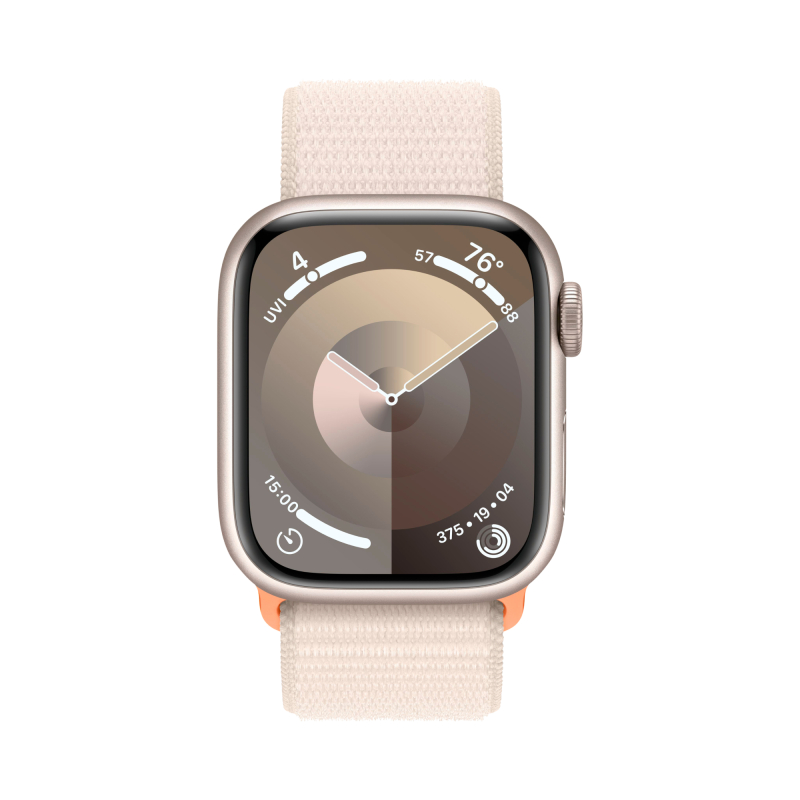 Apple Watch Series 9, 45 мм, корпус из алюминия цвета «сияющая звезда», ремешок Sport Loop цвета «сияющая звезда»