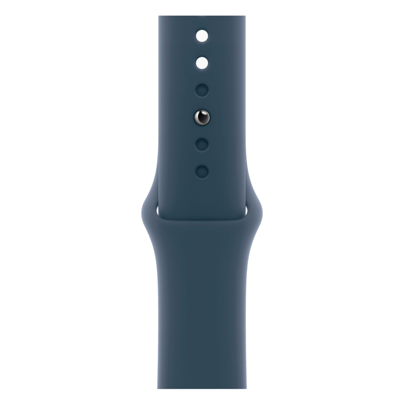 Apple Watch Series 9, 45 мм, корпус из алюминия серебристого цвета, ремешок Sport Band цвета «грозовой синий», размер S/M