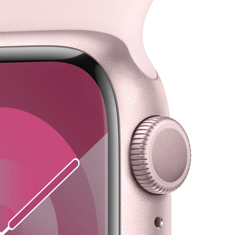 Apple Watch Series 9, 45 мм, корпус из алюминия розового цвета, ремешок Sport Band нежно-розового цвета, размер M/L