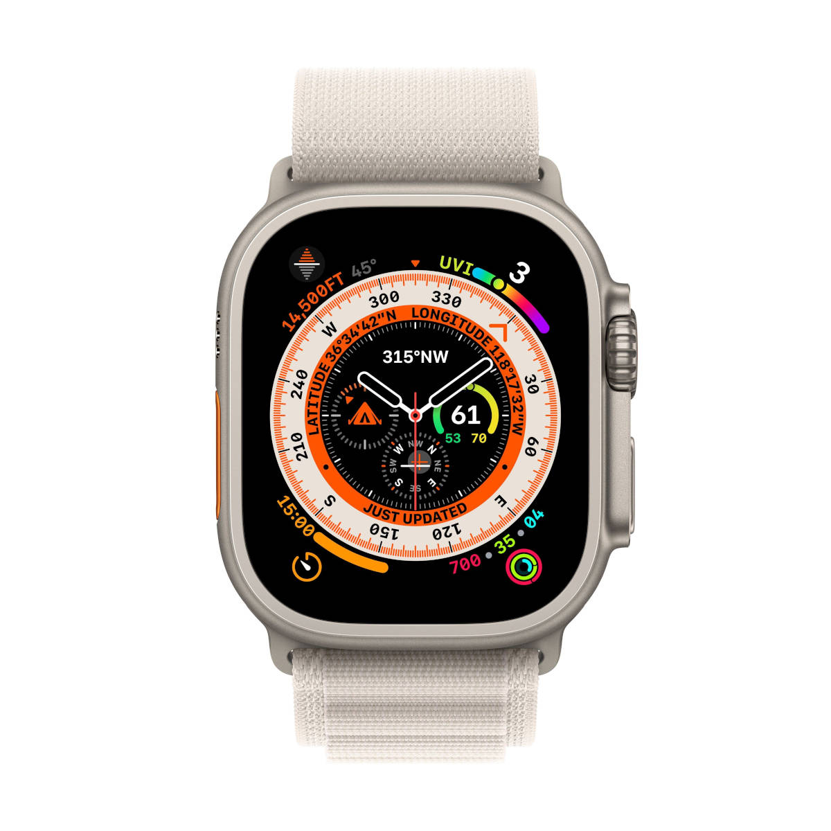Apple Watch Ultra, 49 мм, корпус из титана, ремешок Alpine цвета «сияющая звезда»