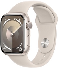 Apple Watch Series 9, 41 мм, корпус из алюминия цвета «сияющая звезда», ремешок Sport Band цвета «сияющая звезда», размер S/M