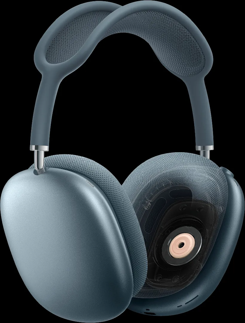 AirPods Max 2 синего цвета, виден магнит динамика