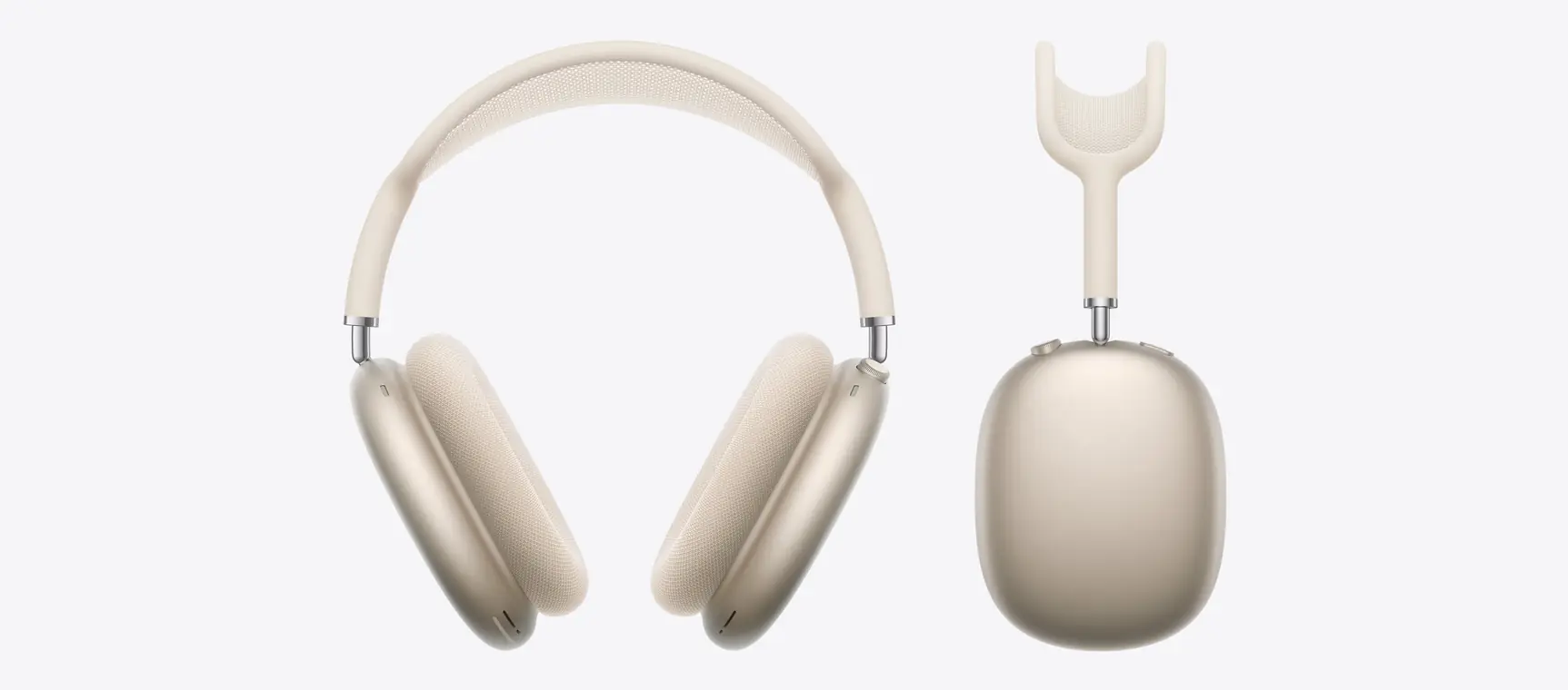 AirPods Max 2, цвет сияющая звезда (Starlight): спереди и сбоку