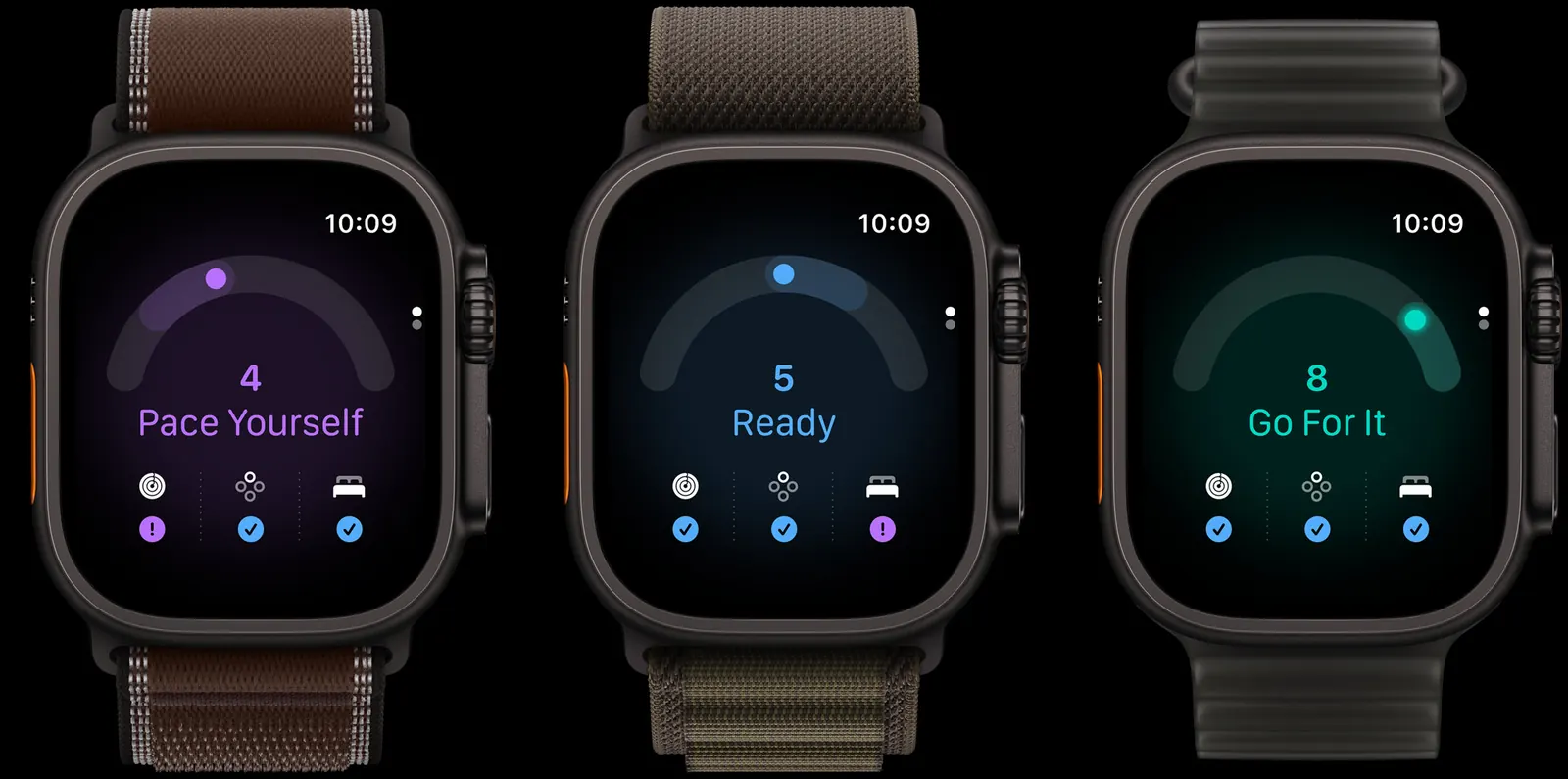 Три оценки готовности на экранах Apple Watch Ultra 4