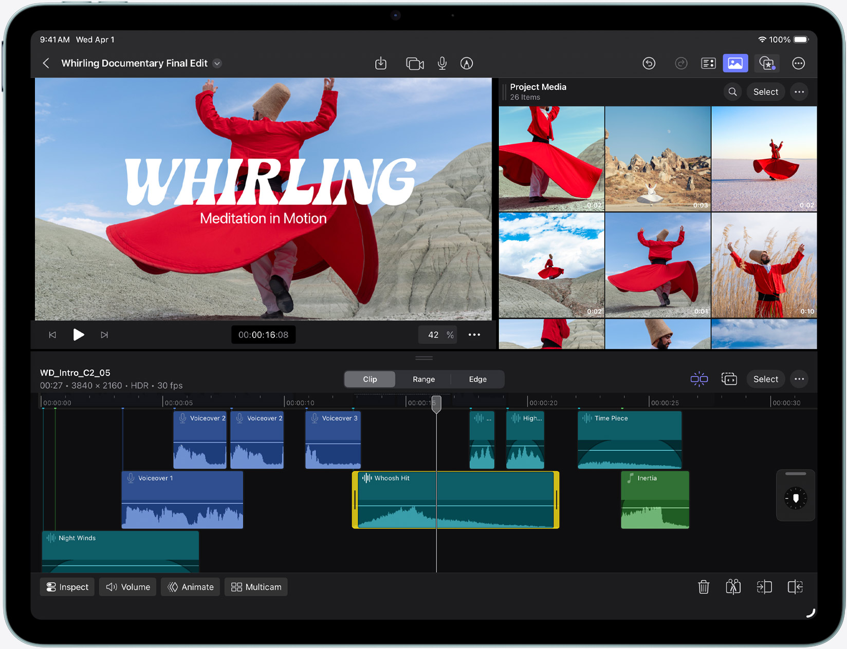 iPad Air с монтажом видео в Final Cut Pro