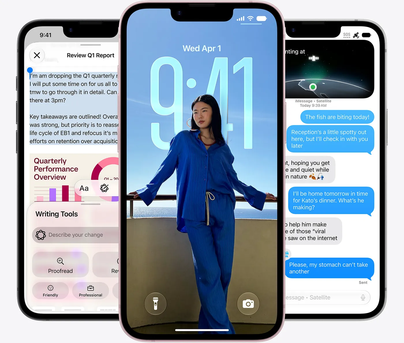 Три iPhone 17e: документ, экран блокировки и переписка