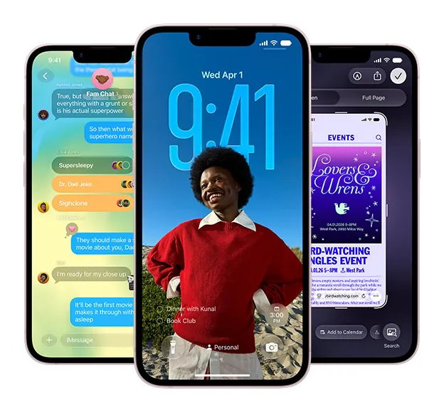 Три iPhone 17e с iOS на экране