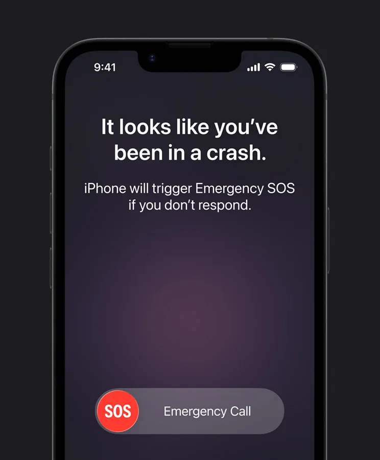 Экран распознавания аварии на iPhone