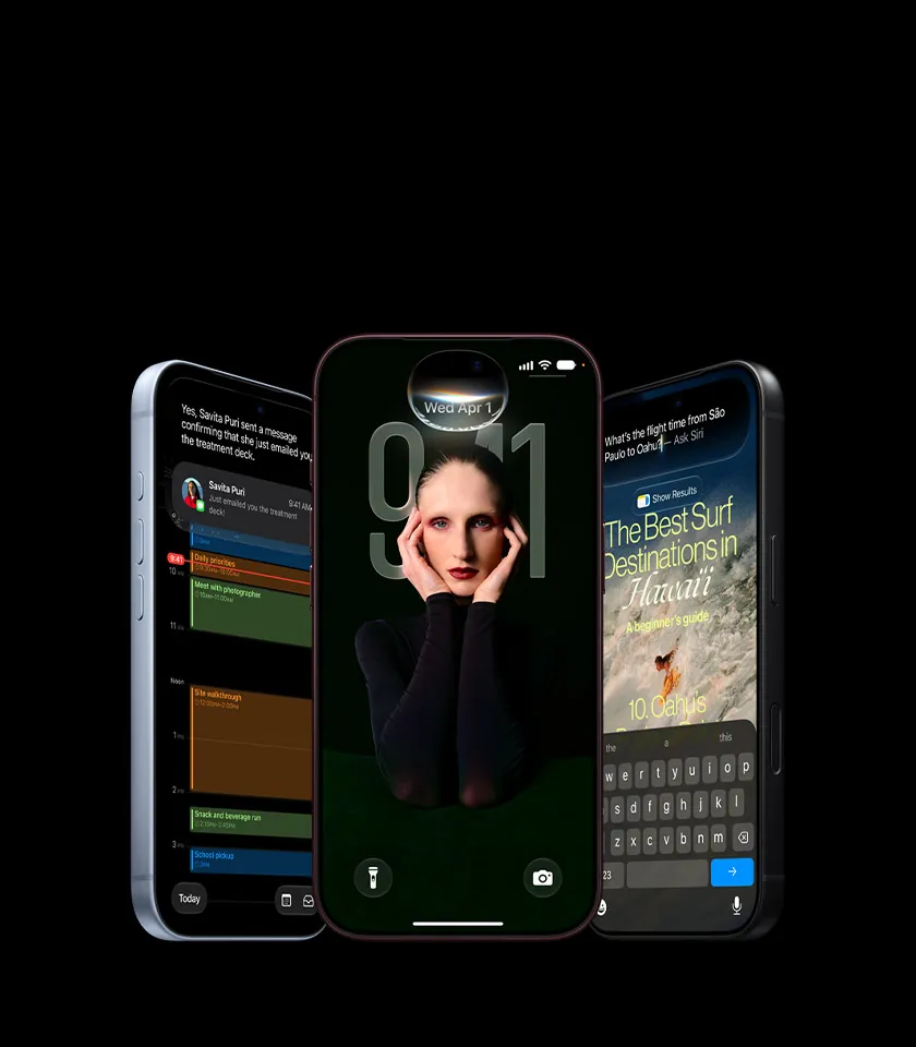 Три iPhone 18 Pro Max с Siri AI на экране