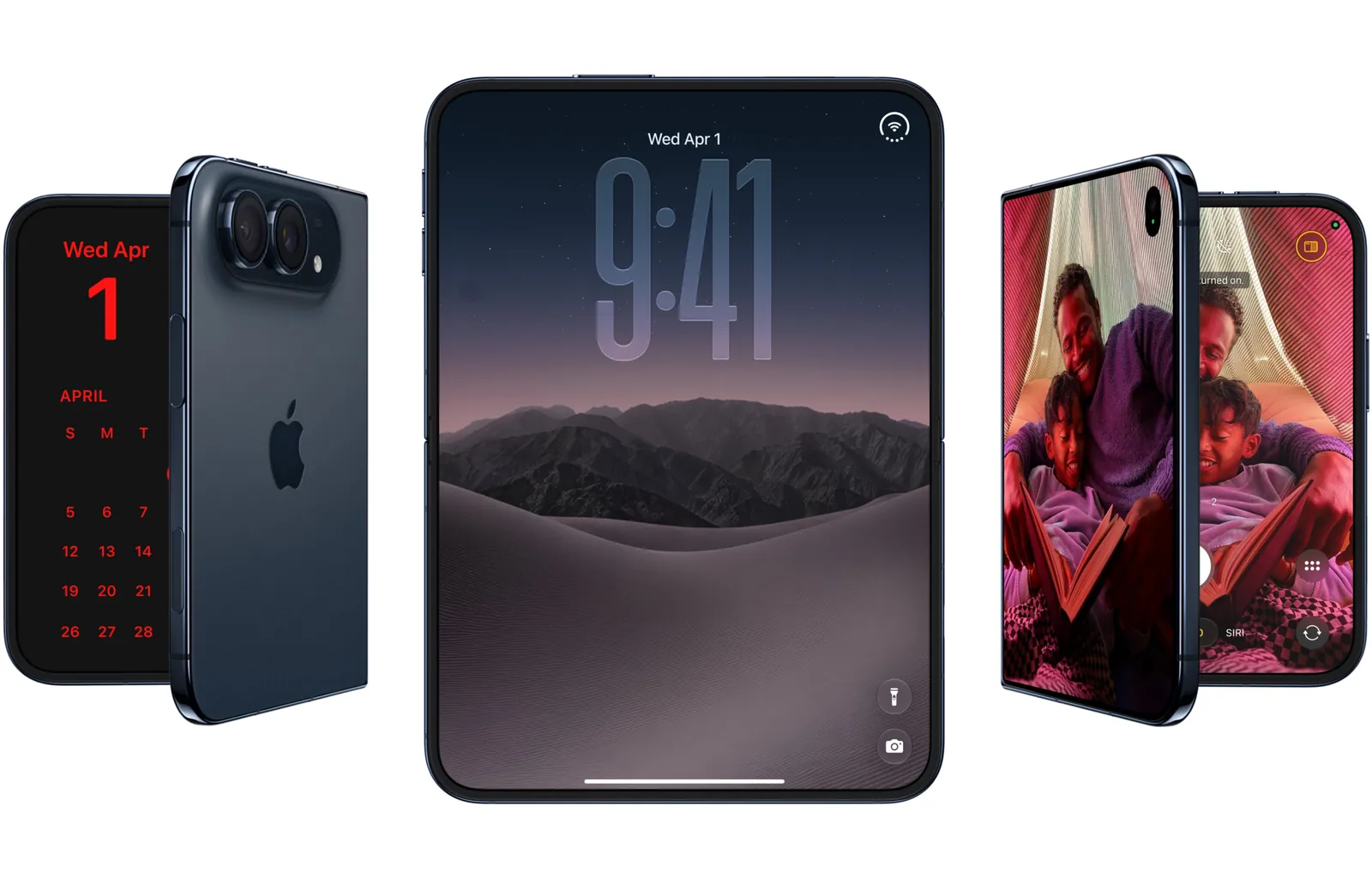 iPhone Duo цвета ночное небо (Night Sky): сзади, раскрытый и с внешним экраном