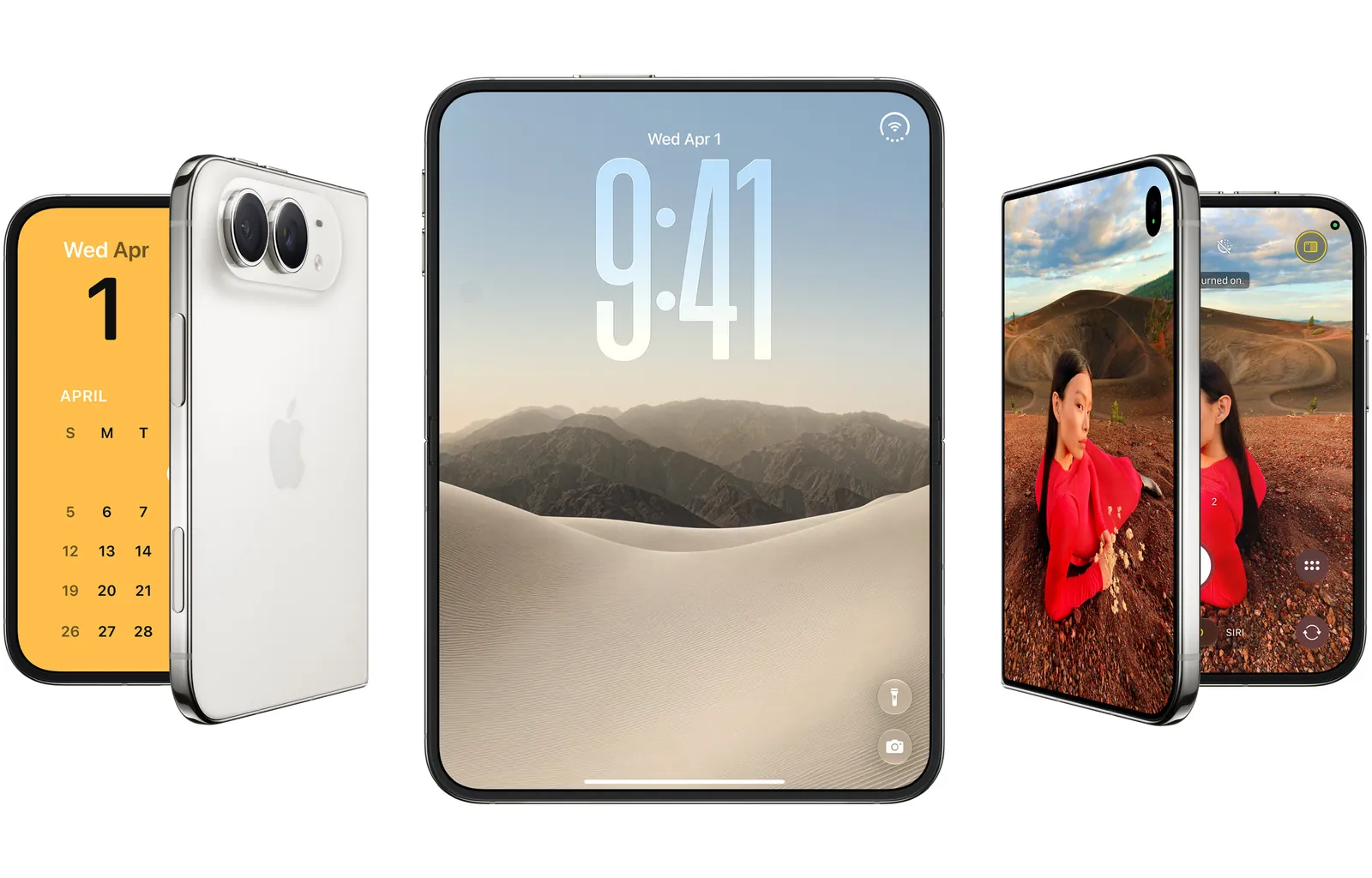 iPhone Duo цвета звёздный белый (Star White): сзади, раскрытый и с внешним экраном