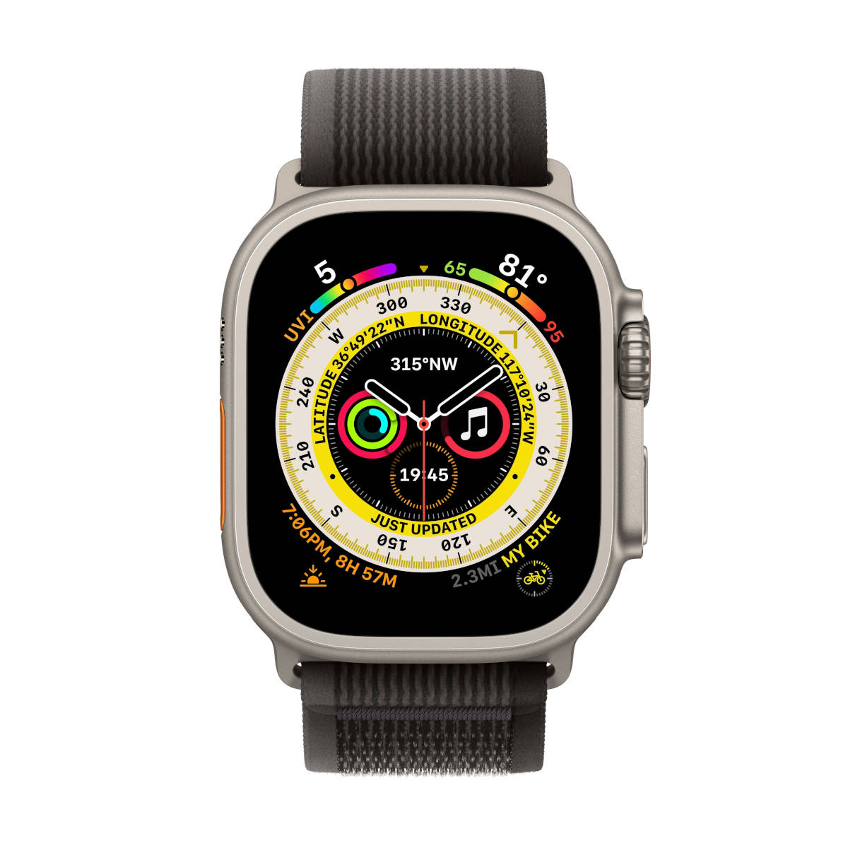 Apple Watch Ultra, 49 мм, корпус из титана, ремешок Trail черного/серого цвета