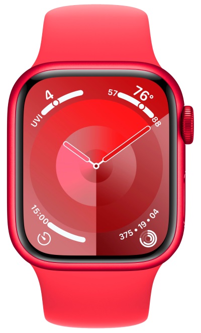 Apple Watch Series 9, 45 мм, корпус из алюминия цвета (PRODUCT)RED, ремешок Sport Band цвета (PRODUCT)RED, размер M/L
