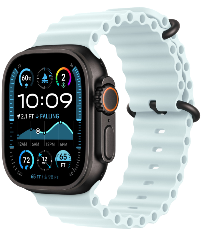 Apple Watch Ultra 2 (2024) GPS + Cellular, 49 мм, корпус из черного титана, ремешок Ocean цвета ледяной голубой