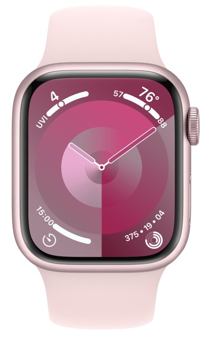 Apple Watch Series 9, 41 мм, корпус из алюминия розового цвета, ремешок Sport Band нежно-розового цвета, размер S/M