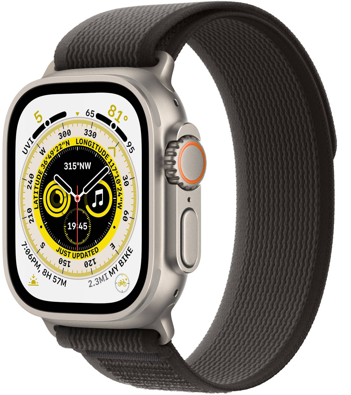 Apple Watch Ultra, 49 мм, корпус из титана, ремешок Trail черного/серого цвета