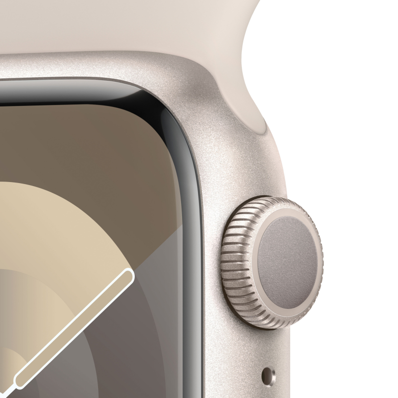 Apple Watch Series 9, 41 мм, корпус из алюминия цвета «сияющая звезда», ремешок Sport Band цвета «сияющая звезда», размер S/M