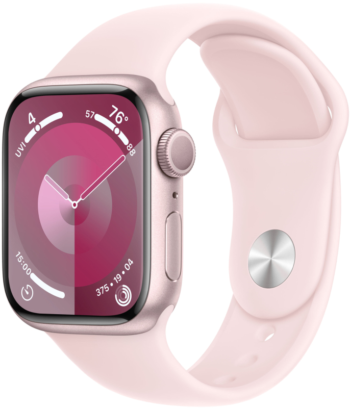 Apple Watch Series 9, 45 мм, корпус из алюминия розового цвета, ремешок Sport Band нежно-розового цвета, размер S/M