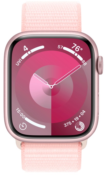 Apple Watch Series 9, 45 мм, корпус из алюминия розового цвета, ремешок Sport Loop нежно-розового цвета