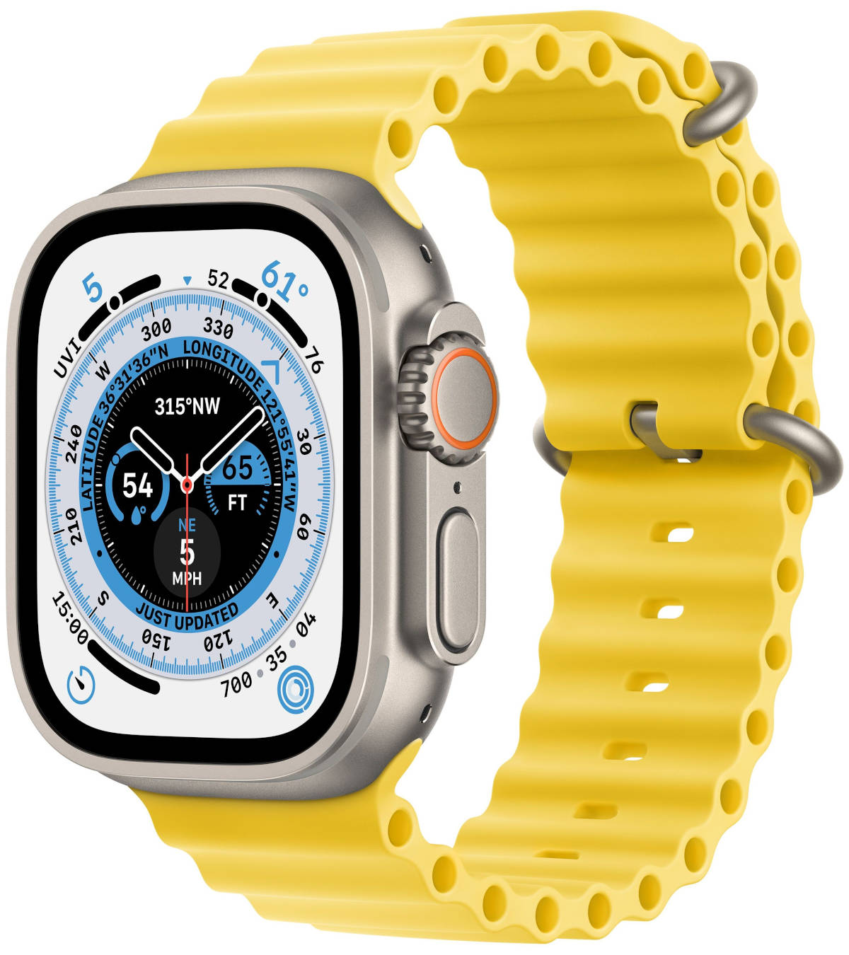 Apple Watch Ultra, 49 мм, корпус из титана, ремешок Ocean желтого цвета