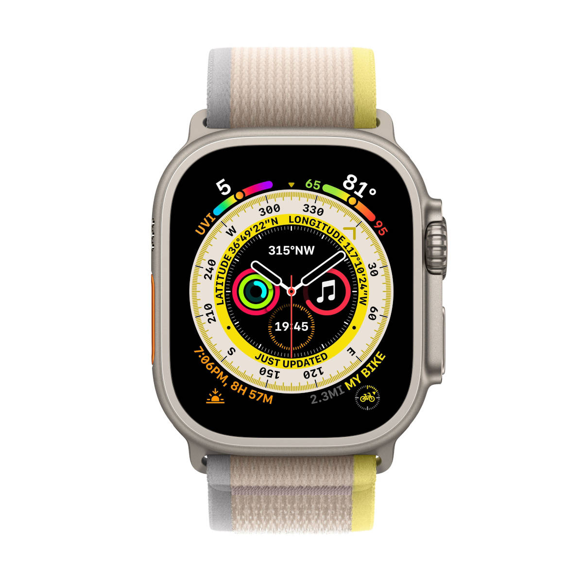 Apple Watch Ultra, 49 мм, корпус из титана, ремешок Trail желтого/бежевого цвета
