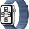 Apple Watch SE 2023, 40 мм корпус из алюминия серебристого цвета, ремешок нейлон цвета «ледяной синий»