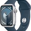 Apple Watch Series 9, 41mm, корпус из алюминия серебристого цвета, ремешок Sport Band цвета «грозовой синий», размер M/L