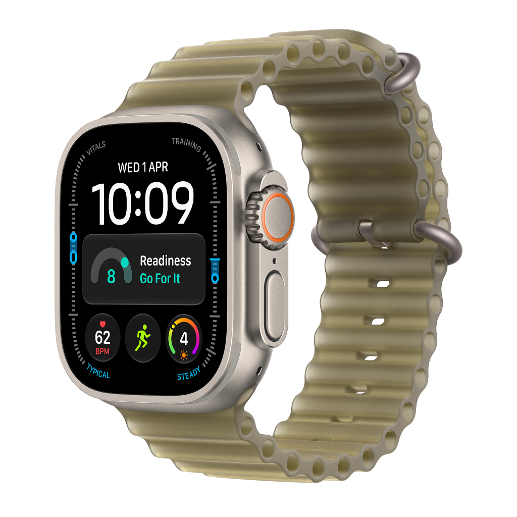Часы Apple Watch Ultra 4 GPS 49 мм, корпус натуральный титан (Natural Titanium), ремешок Ocean, цвет: полупрозрачный зелёный (Translucent Kelp)