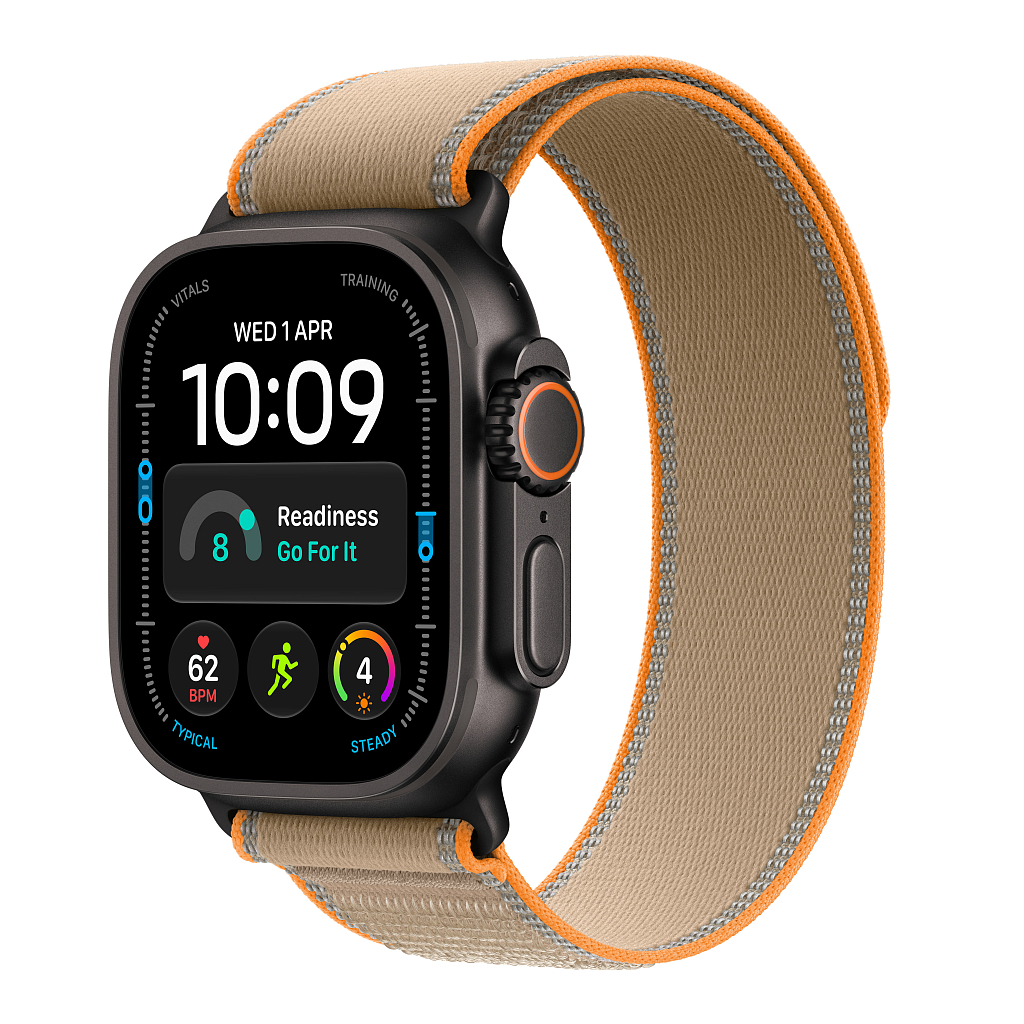 Часы Apple Watch Ultra 4 GPS 49 мм, корпус чёрный титан (Black Titanium), ремешок Trail, цвет: бежевый (Sand), размер: M/L