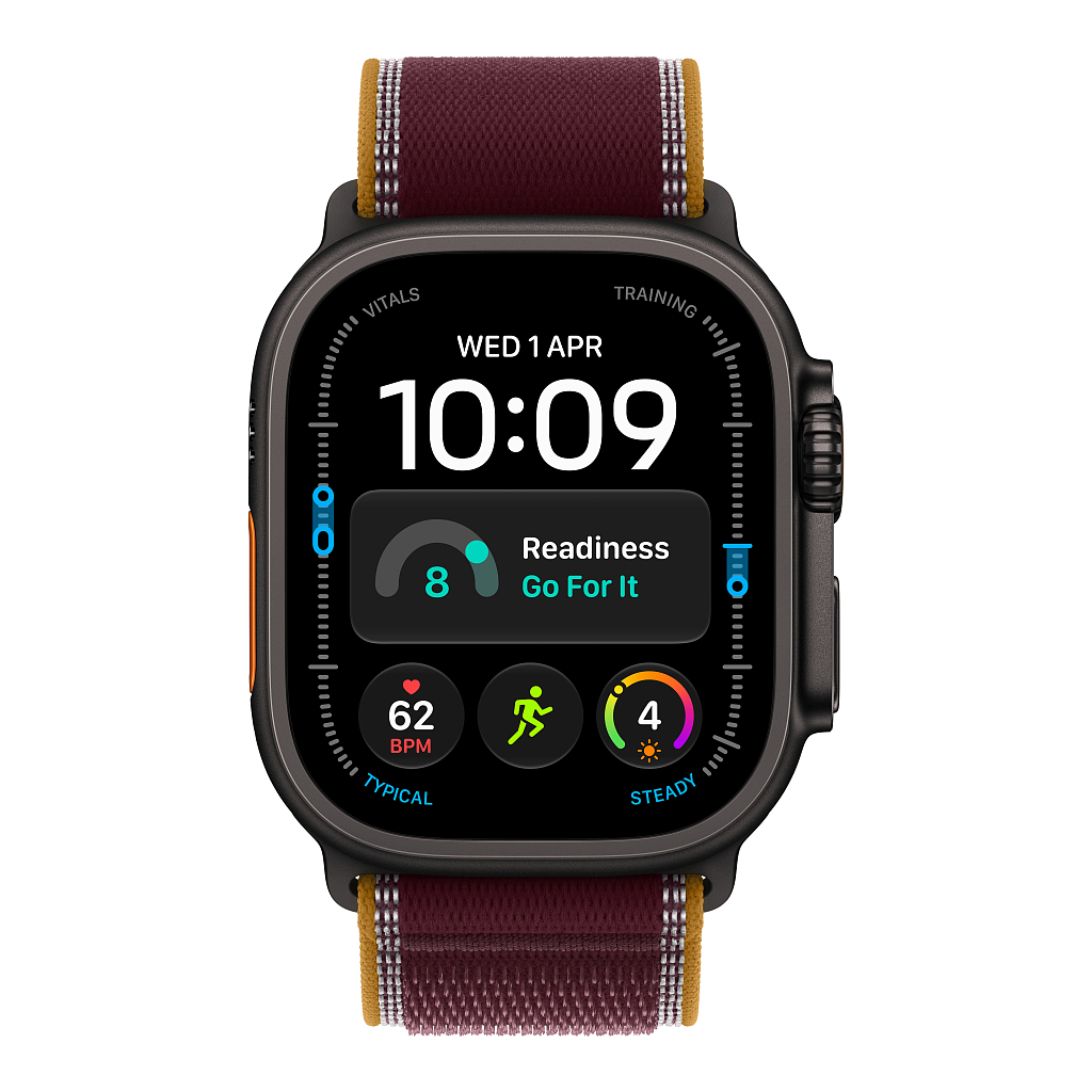 Часы Apple Watch Ultra 4 GPS 49 мм, корпус чёрный титан (Black Titanium), ремешок Trail, цвет: бордовый (Burgundy), размер: S/M