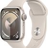 Apple Watch Series 9, 45mm, корпус из алюминия цвета «сияющая звезда», ремешок Sport Band цвета «сияющая звезда», размер S/M