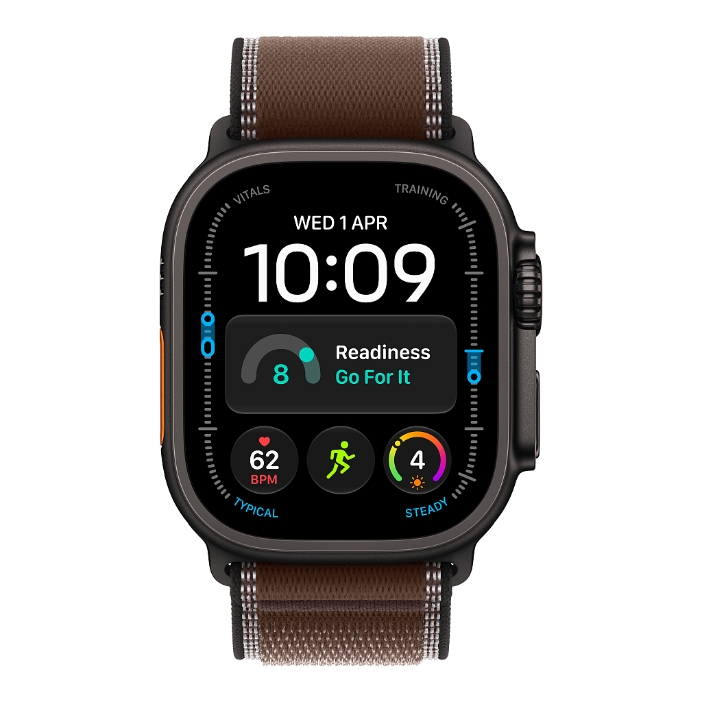 Часы Apple Watch Ultra 4 GPS 49 мм, корпус чёрный титан (Black Titanium), ремешок Trail, цвет: тёмно-коричневый (Dark Umber), размер: S/M