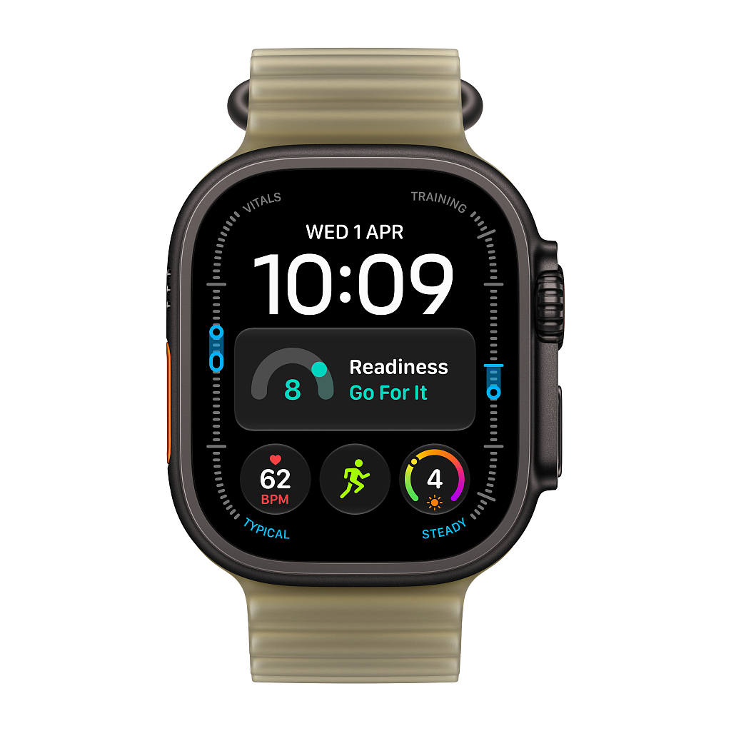 Часы Apple Watch Ultra 4 GPS 49 мм, корпус чёрный титан (Black Titanium), ремешок Ocean, цвет: полупрозрачный зелёный (Translucent Kelp)