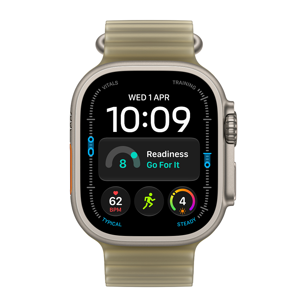 Часы Apple Watch Ultra 4 GPS 49 мм, корпус натуральный титан (Natural Titanium), ремешок Ocean, цвет: полупрозрачный зелёный (Translucent Kelp)