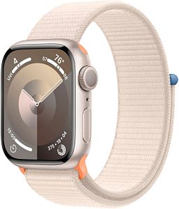 Apple Watch Series 9, 45mm, корпус из алюминия цвета «сияющая звезда», ремешок Sport Loop цвета «сияющая звезда»