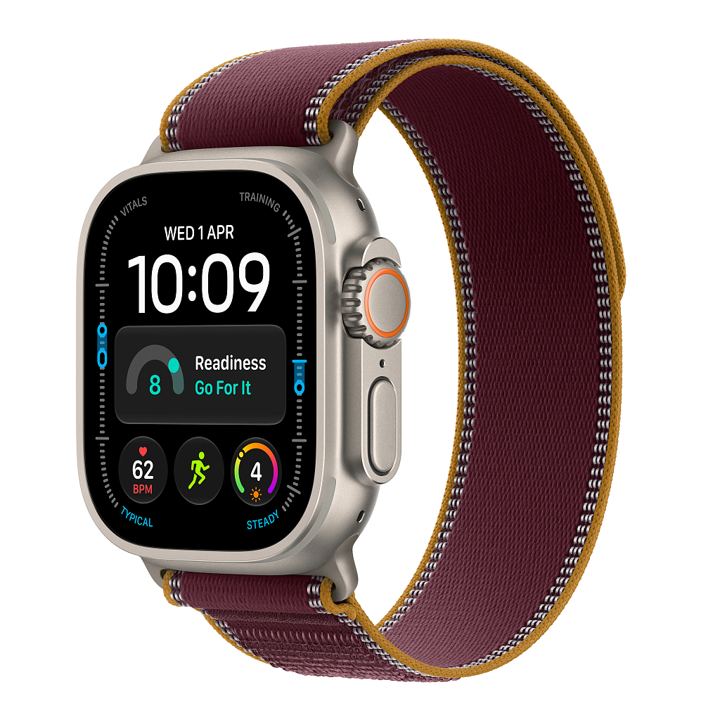Часы Apple Watch Ultra 4 GPS 49 мм, корпус натуральный титан (Natural Titanium), ремешок Trail, цвет: бордовый (Burgundy), размер: M/L