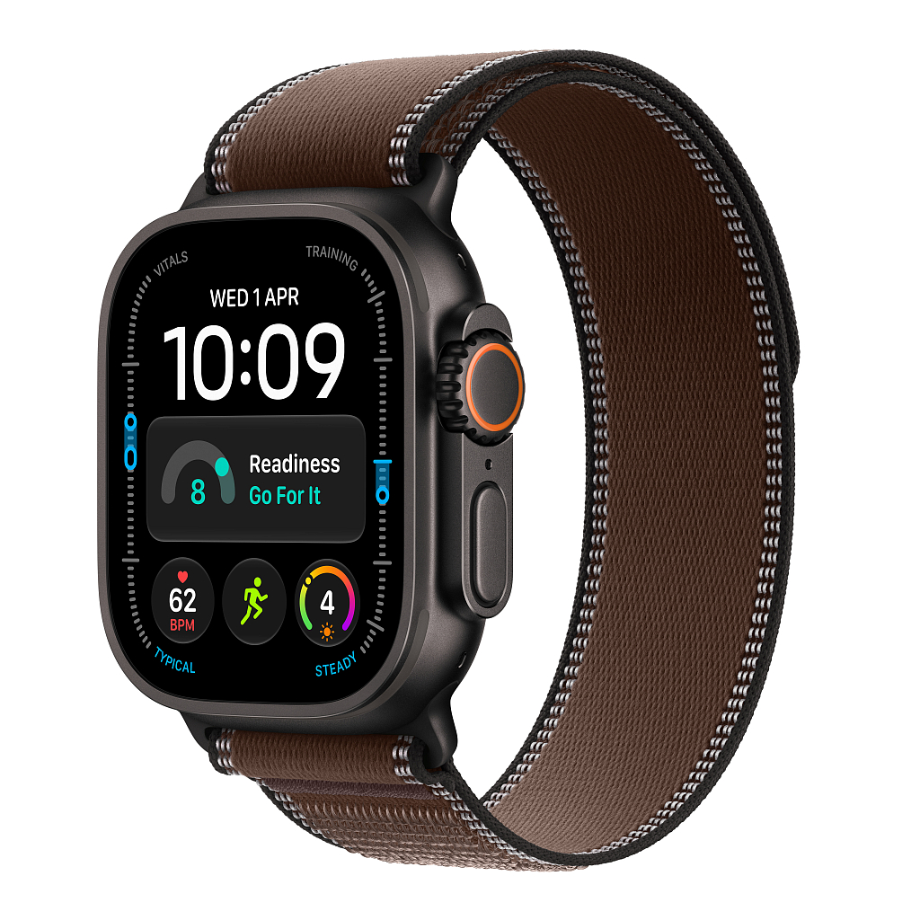 Часы Apple Watch Ultra 4 GPS 49 мм, корпус чёрный титан (Black Titanium), ремешок Trail, цвет: тёмно-коричневый (Dark Umber), размер: S/M