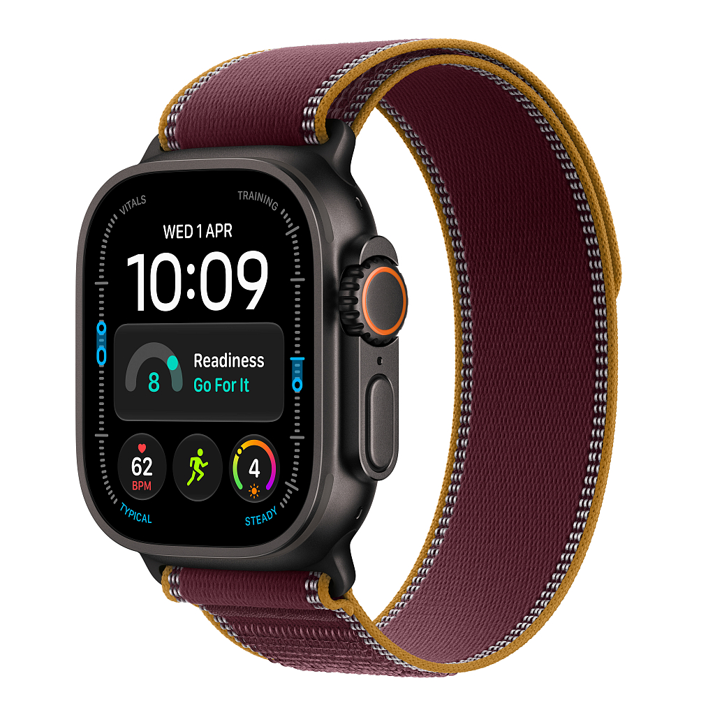 Часы Apple Watch Ultra 4 GPS 49 мм, корпус чёрный титан (Black Titanium), ремешок Trail, цвет: бордовый (Burgundy), размер: M/L