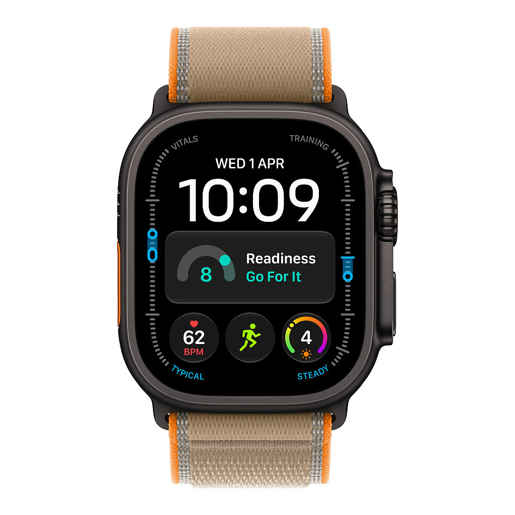 Часы Apple Watch Ultra 4 GPS 49 мм, корпус чёрный титан (Black Titanium), ремешок Trail, цвет: бежевый (Sand), размер: S/M