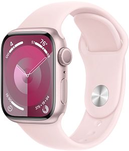 Apple Watch Series 9, 41mm, корпус из алюминия розового цвета, ремешок Sport Band нежно-розового цвета, размер S/M