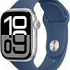 Apple Watch Series 10, 42 мм, корпус из алюминия цвета серебристый, спортивный ремешок цвета «синий деним» S/M