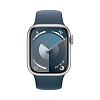Apple Watch Series 9, 45mm, корпус из алюминия серебристого цвета, ремешок Sport Band цвета «грозовой синий», размер S/M