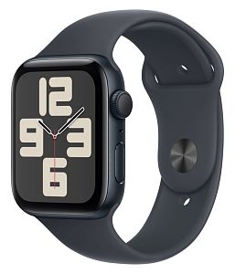 Часы Apple Watch SE, 44 мм, алюминий цвета «тёмная ночь», ремешок Sport Band цвета «тёмная ночь» (2024)