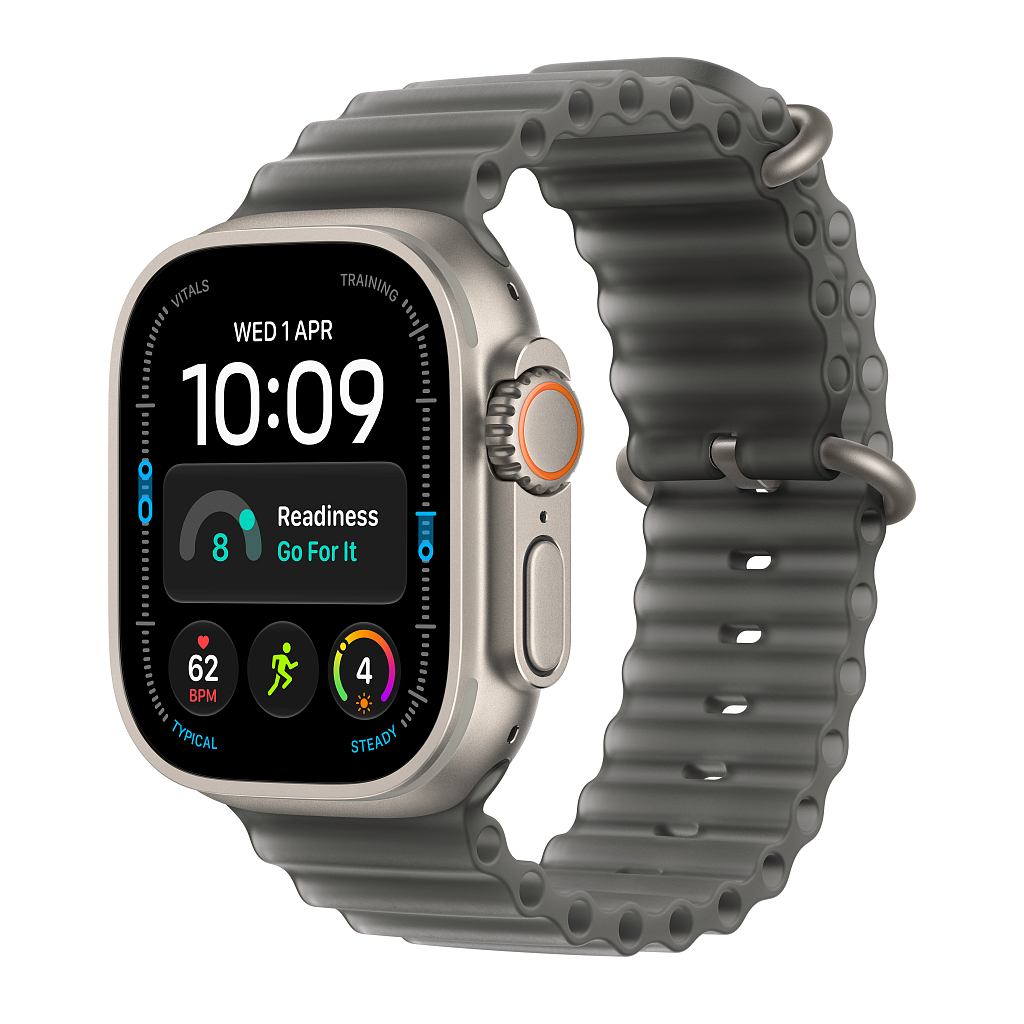Часы Apple Watch Ultra 4 GPS 49 мм, корпус натуральный титан (Natural Titanium), ремешок Ocean, цвет: полупрозрачный чёрный (Translucent Black)