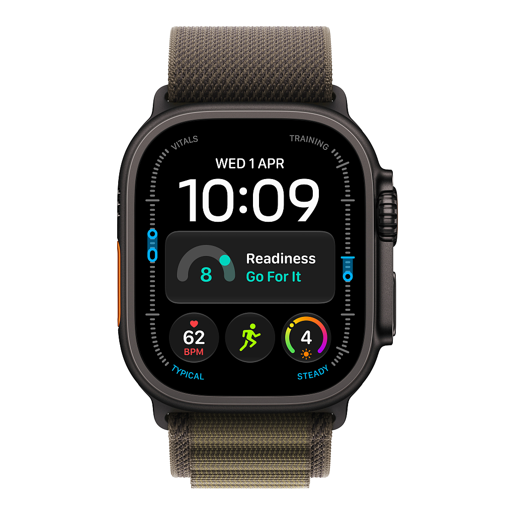 Часы Apple Watch Ultra 4 GPS 49 мм, корпус чёрный титан (Black Titanium), ремешок Alpine, цвет: тёмно-оливковый (Dark Olive), размер: S
