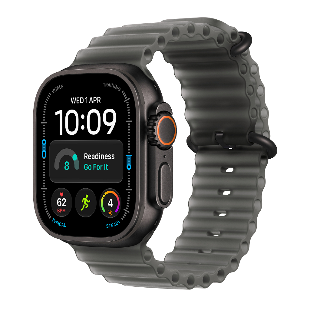 Часы Apple Watch Ultra 4 GPS 49 мм, корпус чёрный титан (Black Titanium), ремешок Ocean, цвет: полупрозрачный чёрный (Translucent Black)