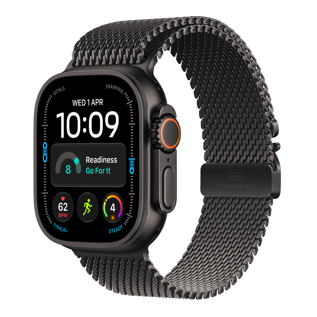 Часы Apple Watch Ultra 4 GPS 49 мм, корпус чёрный титан (Black Titanium), миланский сетчатый браслет, цвет: чёрный титан (Black Titanium), размер: S