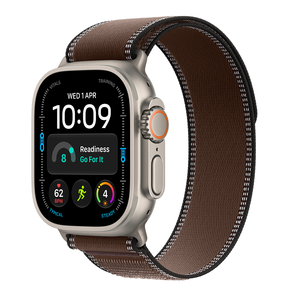 Часы Apple Watch Ultra 4 GPS 49 мм, корпус натуральный титан (Natural Titanium), ремешок Trail, цвет: тёмно-коричневый (Dark Umber), размер: S/M