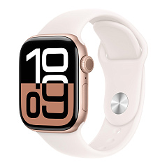 Apple Watch Series 10, 42 мм, корпус из алюминия цвета «розовое золото», спортивный ремешок цвета «румянец» S/M